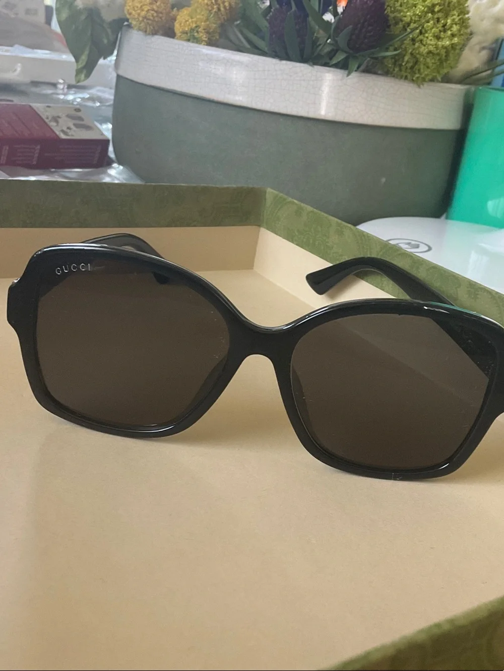 Gucci Black Gradient Butterfly Sunglasses with Gold Logo Accent